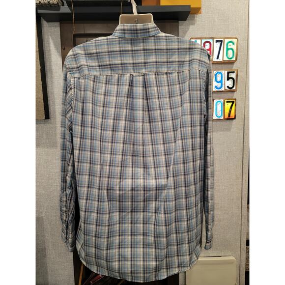 Linen Blend western Shirt mens SZ L plaid Long Sleeve cowboy rodeo button up - Picture 4 of 7